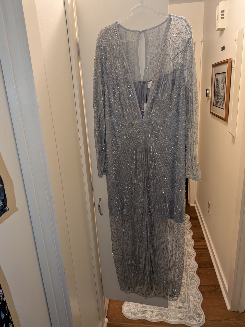 ASOS EDITION Curve embellished Beaded slit front dress ice blue (Gray) US 18 - Picture 4 of 7